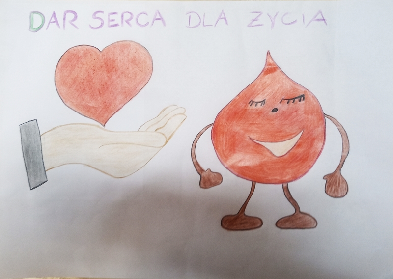 po prawej stronie kropla krwi , po lewej serce
