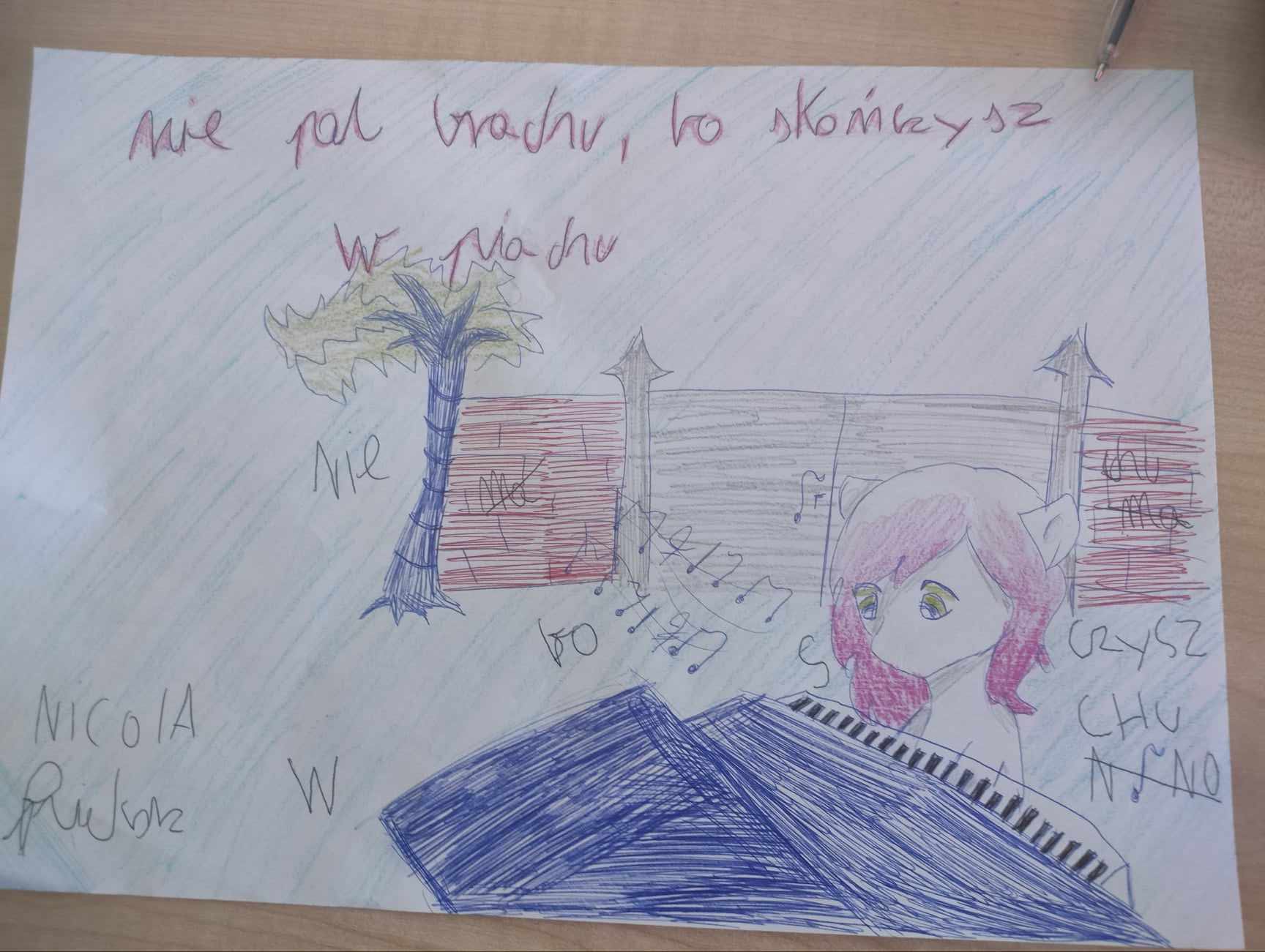 Na zdjęciu widać napisy i obrazki