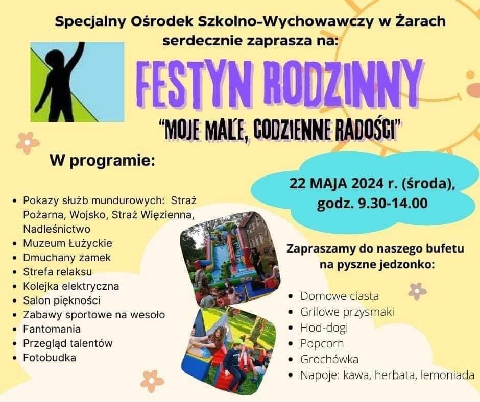 Plakat reklamujący z napisami i zdjęciamii